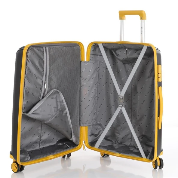 MÇS 3lü Set Kırılmaz Silikon Seyahat Valizi Bavulu V305 Siyah Sarı - 3