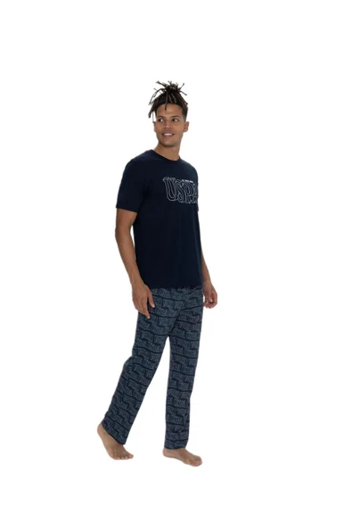 U.S. Polo Assn. 18903 Erkek Bisiklet Yaka Kısa Kol 3'lü Şortlu-Uzun Pijama Takım - 2