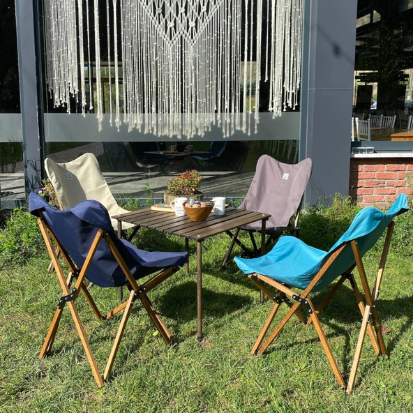 Bag The Joy Ahşap Katlanır Kamp Bahçe Sandalyesi Kahverengi Iskelet Turkuaz Kılıf - 9