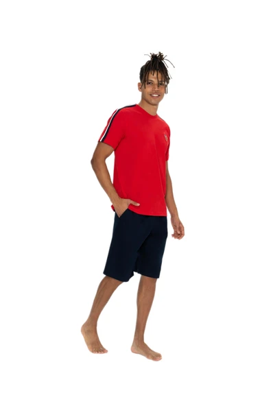 U.S. Polo Assn. 18868 Erkek Kırmızı Bisiklet Yaka Şortlu Pijama Takım - 6