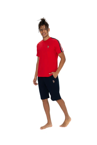 U.S. Polo Assn. 18868 Erkek Kırmızı Bisiklet Yaka Şortlu Pijama Takım - 3