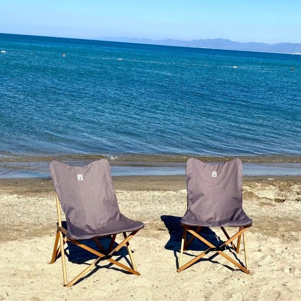 Bag The Joy Ahşap Katlanır Kamp Bahçe Sandalyesi Kahverengi Iskelet Koyu Gri Kılıf - 6