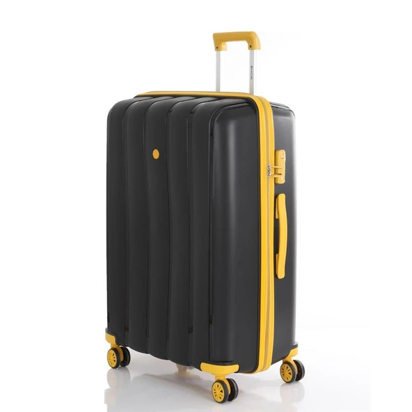 MÇS 3lü Set Kırılmaz Silikon Seyahat Valizi Bavulu V305 Siyah Sarı - 5