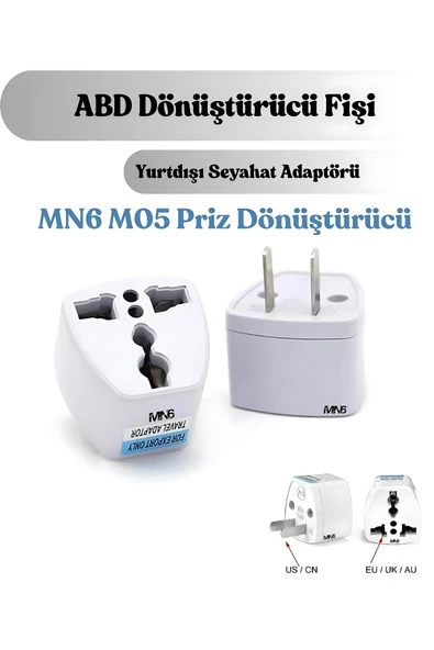 MN6 M05 Priz Dönüştürücü/5 Adet Fiş -TÜRK-İNGİLİZ FİŞİNİ AMERİKAN FİŞİNE Çevirici Adaptör - Resim 2