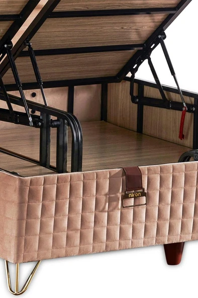 Niron Elegance Lüks Baza ve Başlık Seti 200x200 cm Çift Kişilik Krem Babyface Kumaş Baza ve Başlık Takımı - 4