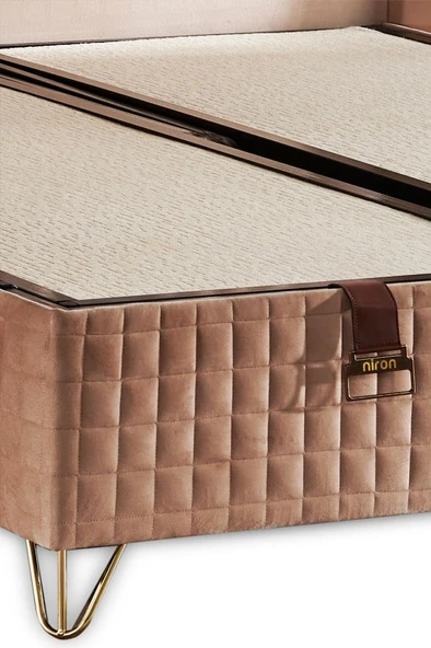 Niron Elegance Lüks Baza ve Başlık Seti 200x200 cm Çift Kişilik Krem Babyface Kumaş Baza ve Başlık Takımı - 7