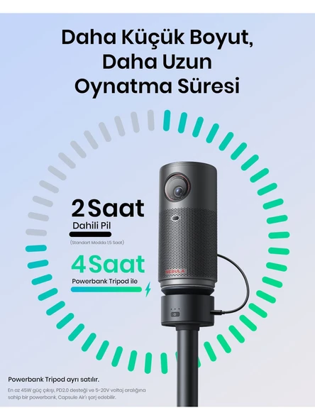 Anker Nebula Capsule Air 150 Lümen Siyah HD Wi-Fi Google Taşınabilir Mini Projeksiyon Cihazı - 3