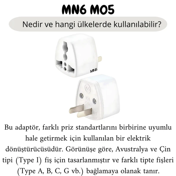 MN6 M05 Priz Dönüştürücü/5 Adet Fiş -TÜRK-İNGİLİZ FİŞİNİ AMERİKAN FİŞİNE Çevirici Adaptör - Resim 4