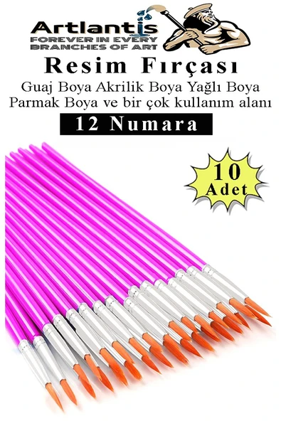 Resim Fırçası 12 Numara 10 Adet Yuvarlak Uçlu Sentetik Resim Fırça Ekonomik Suluboya Akrilik Boya Guaj Boya Yağlı Boya