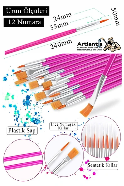 Resim Fırçası 12 Numara 10 Adet Yuvarlak Uçlu Sentetik Resim Fırça Ekonomik Suluboya Akrilik Boya Guaj Boya Yağlı Boya - 2