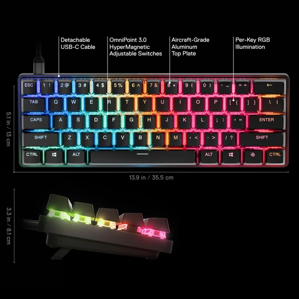 SteelSeries Apex Pro Mini Gen 3 OmniPoint 3.0 HiperManyetik Switch RGB Mekanik Kablolu Oyuncu Klavyesi (UK) - 5