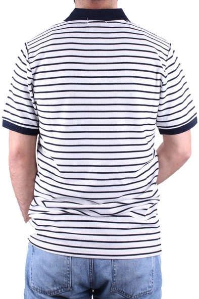 Dagoster DMG23-231237  Beyaz Lacivert Günlük Çizgili Polo Yaka Erkek Tişört - Resim 4