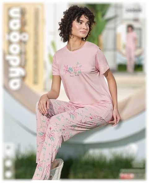 Aydoğan Kadın Pudra Viskon Kısa Kollu Pijama Takımı 240949 - 3