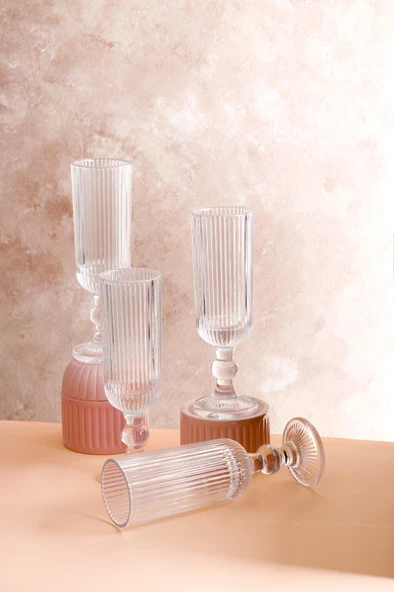 HOMENIVA Aster 4 Adet Uzun Cam Kadeh – Kahve Yanı Bardak 160 ML - 2
