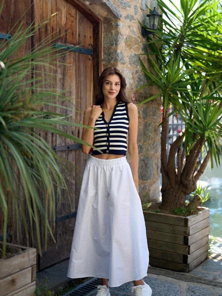 Beli Lastikli Midi Etek Beyaz - 9