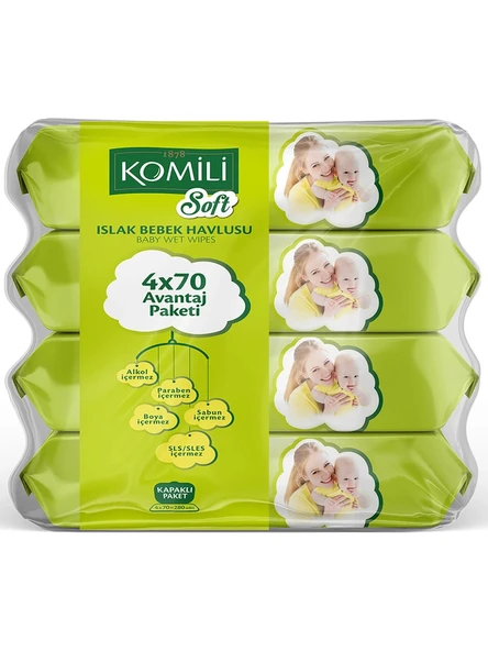 Komili Soft Kapaklı Islak Bebek Havlusu 70 Yaprak x 4 Paket