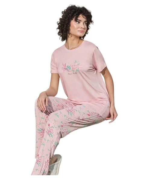 Aydoğan Kadın Pudra Viskon Kısa Kollu Pijama Takımı 240949 - 4