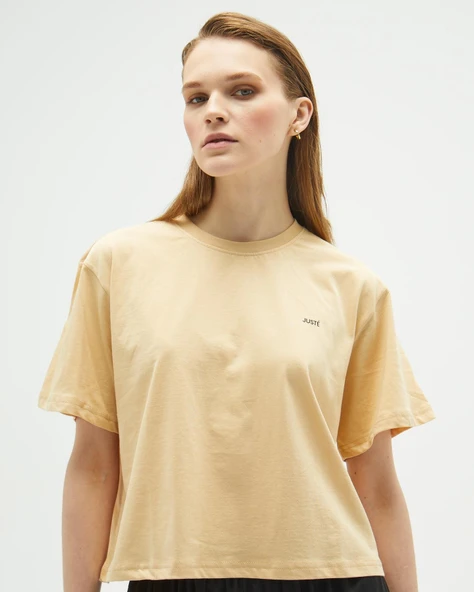 Bej Oversize Crop T-shirt - 3