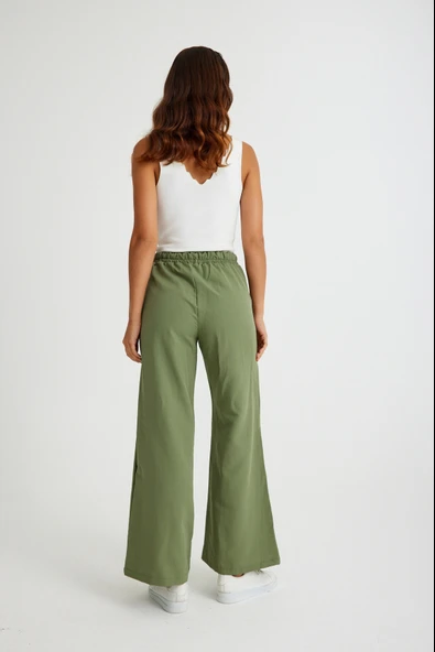 Tasarım Beli Lastikli Bağcıklı Keten Günlük Pantolon - 6