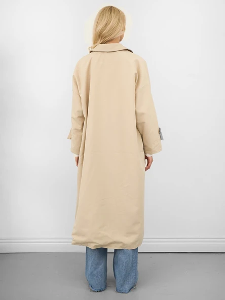 Oversize Düğmeli Trençkot Bej - 10