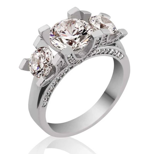 Gümüş 3 Taş Tria Bayan Yüzük ürün görseli 1