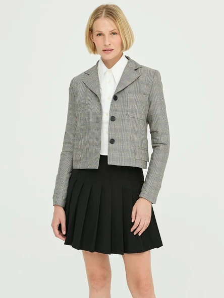 Ekose Desen Crop Ceket - 2