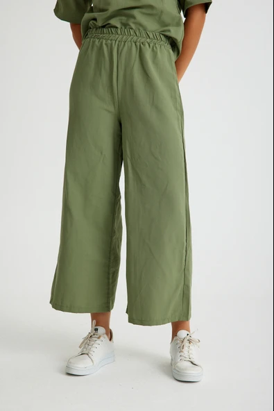 Beli Lastikli Kadın İkili Takım Alt Üst Keten Günlük Rahat - Resim 5