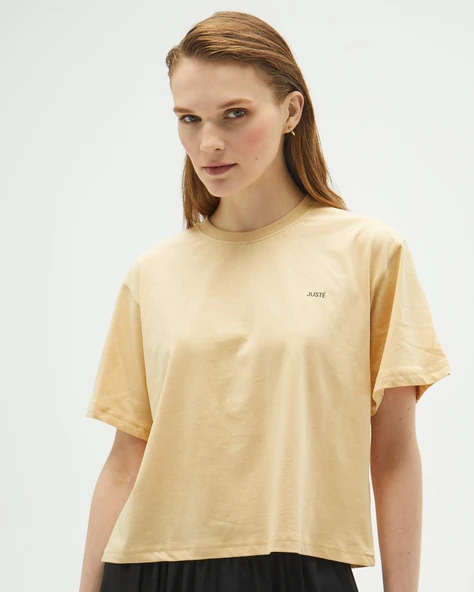 Bej Oversize Crop T-shirt - 10
