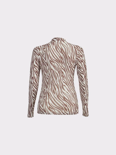 Zebra Desen Boğazlı Kahverengi Body - 8