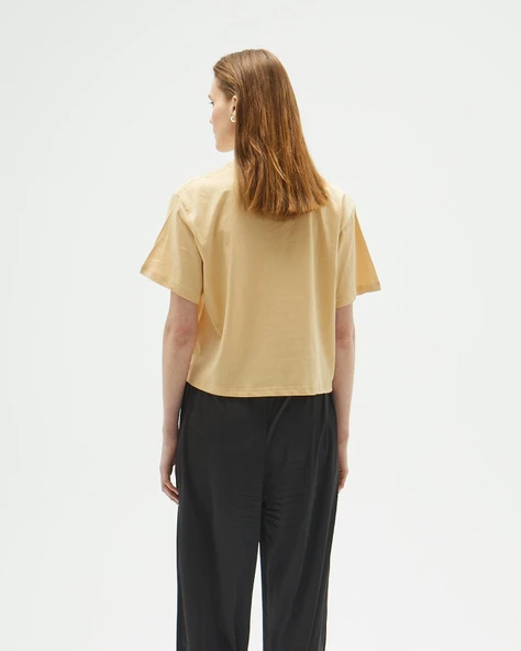 Bej Oversize Crop T-shirt - 8