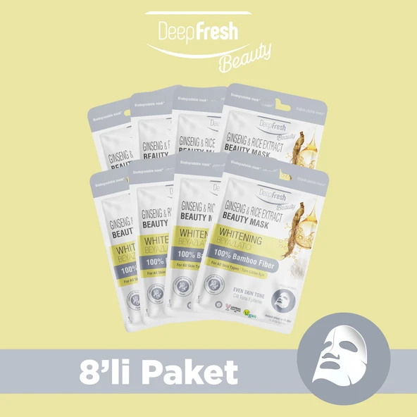 Deep Fresh Tek Kullanımlık Ginseng ve Rice Beyazlatıcı Cilt Tonu Eşitleme Yüz Maskesi 8 adet