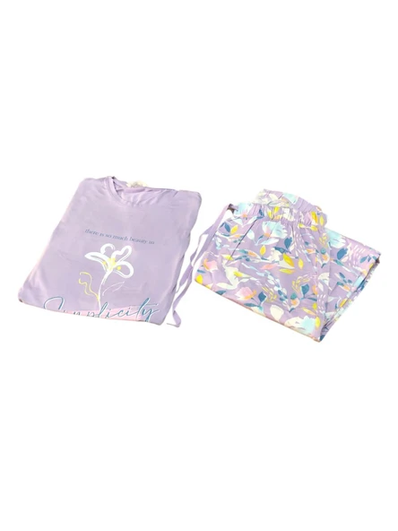 Aydoğan Kadın Lila Viskon Kısa Kollu Pijama Takımı 240053 - 1