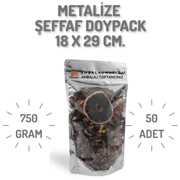18x29 cm. Metalize Şeffaf Kilitli Doypack - 50 Adet ürün görseli