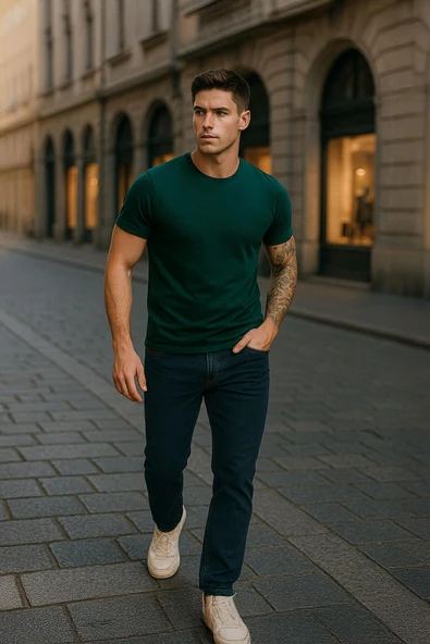 Erkek Likralı Regular Fit Haki Jean Pantolon