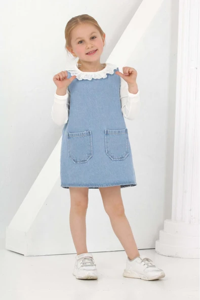 Kız Çocuk 2'li Jean Elbise (Jean Elbise+Bady Sweat) 12169