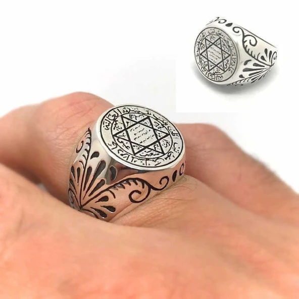 Gümüş Süleyman Mührü Erkek Yüzük - Resim 4