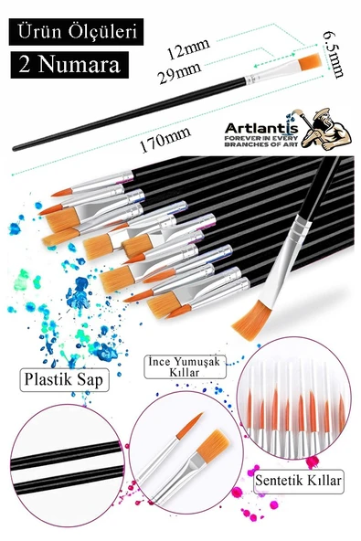 Resim Fırçası 2 Numara 5 Adet Yassı Uçlu Sentetik Resim Fırça Ekonomik Suluboya Akrilik Boya Guaj Boya Yağlı Boya - 2