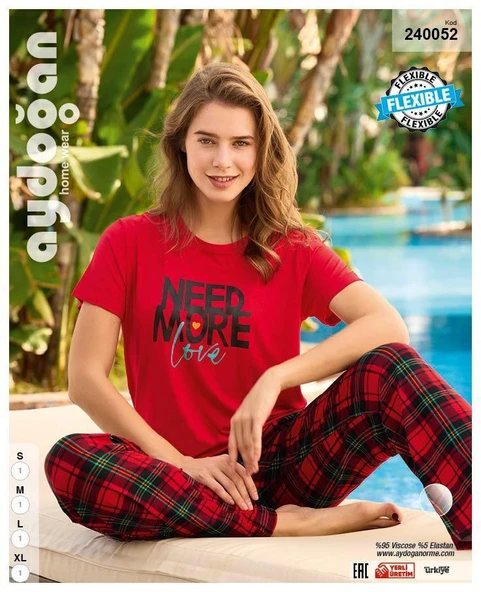 Aydoğan Kadın Kırmızı Viskon Kısa Kollu Pijama Takımı 240052 - 3