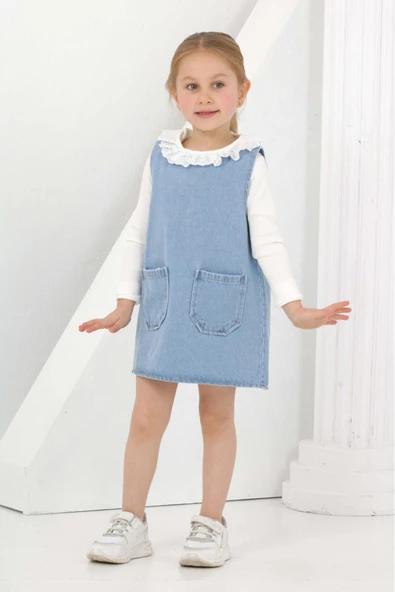Kız Çocuk 2'li Jean Elbise (Jean Elbise+Bady Sweat) 12169 - 3
