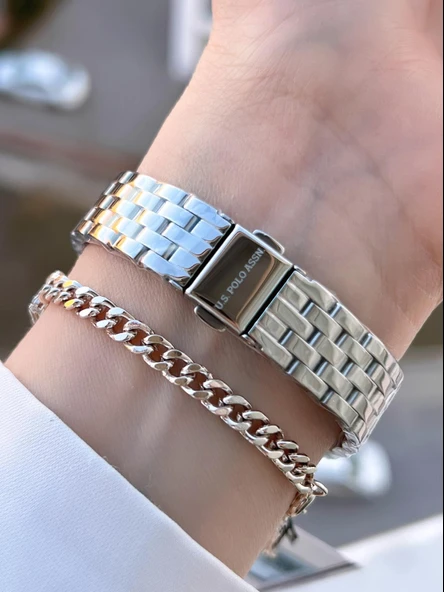 U.S.POLO ASSN Çelik Kordon 3 Atm Suya Dayanıklı Kadın Kol Saati+Bileklik Hediyeli USPA.2107.M01 - Resim 3