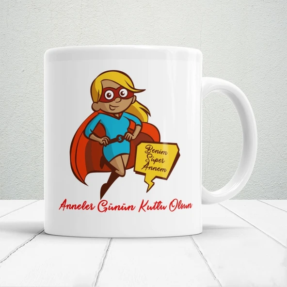 Benim Süper Annem Hediyelik Kupa Anneler Günü Tasarımlı Baskılı Kupa Bardak ürün görseli 1