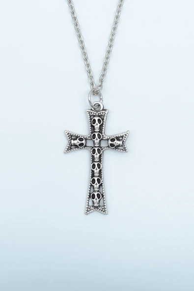 Kuru Kafalı Haç Gümüş Kaplama Düz Zincir Kolye ürün görseli 1