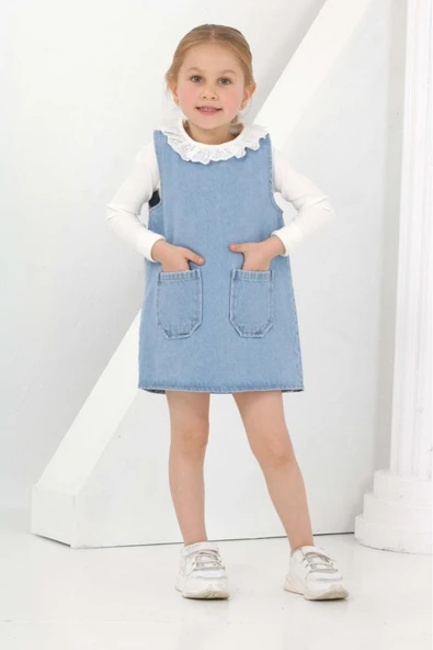 Kız Çocuk 2'li Jean Elbise (Jean Elbise+Bady Sweat) 12169 - 2