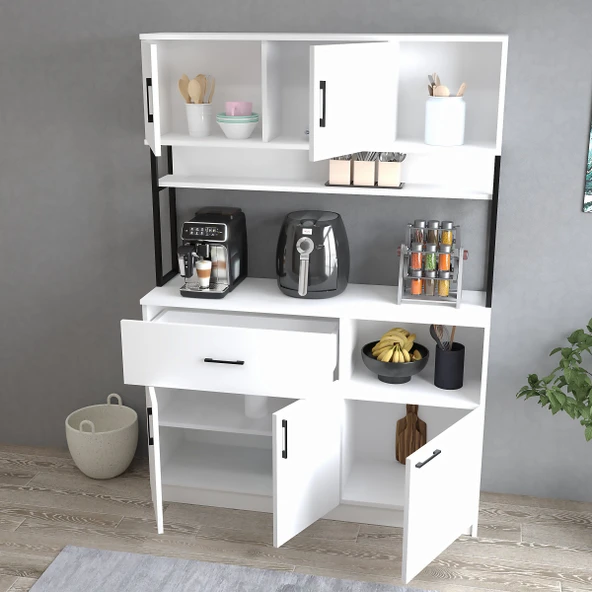 Tanmob MTD0201 İnci 128 cm Kapaklı Çekmeceli Raflı Mutfak Dolabı Beyaz - 3