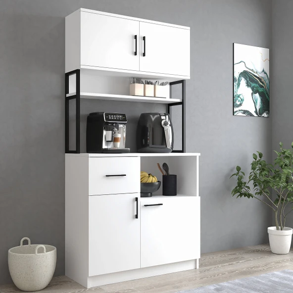 Tanmob MTD0101 İnci 90 cm Kapaklı Çekmeceli Raflı Mutfak Dolabı Beyaz - 2