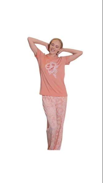 Aydoğan Kadın Somon Viskon Kısa Kollu Pijama Takımı 240960