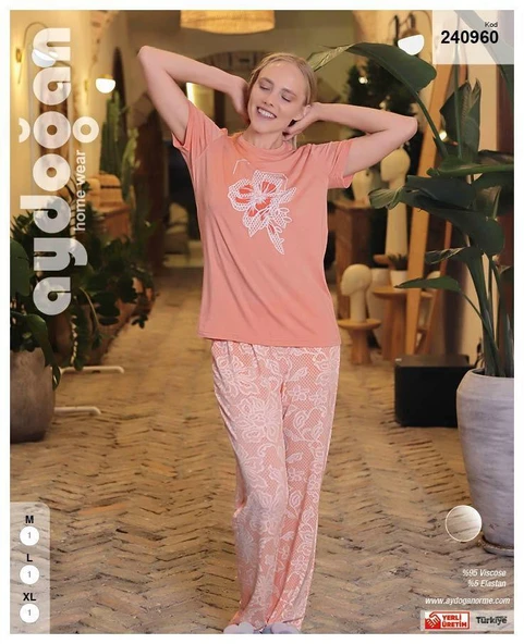 Aydoğan Kadın Somon Viskon Kısa Kollu Pijama Takımı 240960 - 4