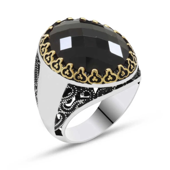 Gümüş Siyah Zirkon Taşlı Erkek Yüzük - Resim 2