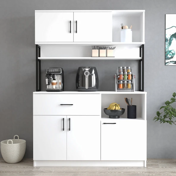 Tanmob MTD0201 İnci 128 cm Kapaklı Çekmeceli Raflı Mutfak Dolabı Beyaz - 2