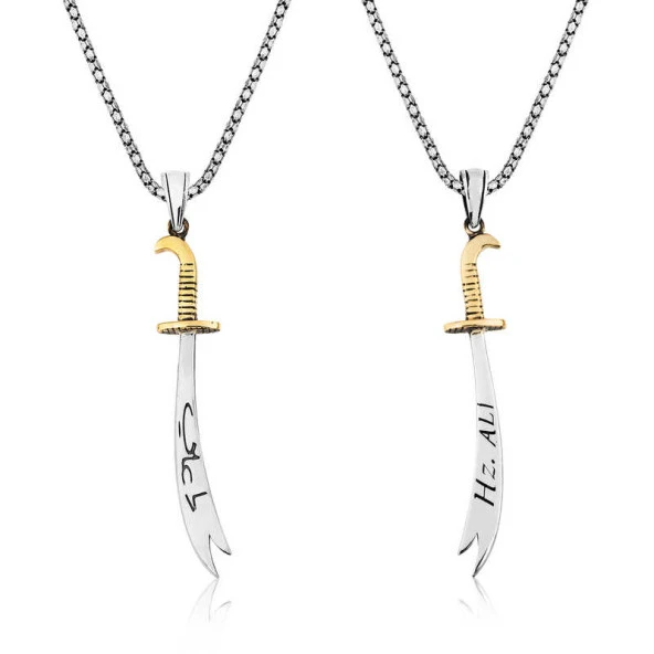 Gümüş Zülfikar Kılıcı Hz. Ali Yazılı Erkek Kolye - Resim 3